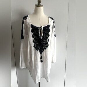 BOGO J CREW Crochet Embroidered  V neck pullover Tunic Top 100% Cotton Jersey M